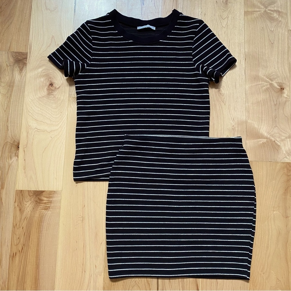 Zara Knit Two Piece Black with White Stripe Top and Skirt